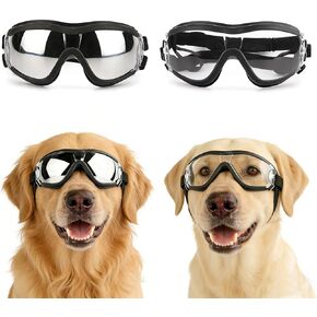 نظارات الكلاب كبيرة السلالة ، حماية الأشعة فوق البنفسجية 2pcs أسود وواضح عدسة الكلب الشمسي نظارات شمسية متوسطة كبيرة للحيوانات الأليفة المقاومة للرياح القابلة للتعديل لركوب ركوب ركوب الدراجات in Kuwait