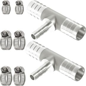 Nickel Plated Brass Reducing Tee Hose Barb, 1/2" X 1/4" X 1/2" ID, 3-Way Connector with Stainless Steel Clamp for Fuel, Coolant, Air & Vacuum Lines, Corrosion-Resistant (Pack of 2) in Kuwait