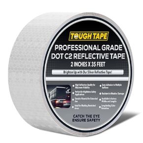 DOT C2 شريط عاكس للسلامة 2 بوصة × 35 قدم - شريط واضح مقاوم للماء في الهواء الطلق - شريط عاكس فضي للمقطورات والمركبات والقوارب - أمان عاكس قوي لعلامات التحذير التحذيرية in Kuwait