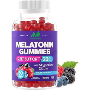 علكات الميلاتونين 20 ملغ مع سيترات المغنيسيوم - مساعدة قوية على النوم للبالغين مع 10 ملغ من الميلاتونين لكل علكة - خالية من الغلوتين، غير معدلة وراثيًا، نباتية، نكهة التوت المختلطة - 60 علكة in Kuwait