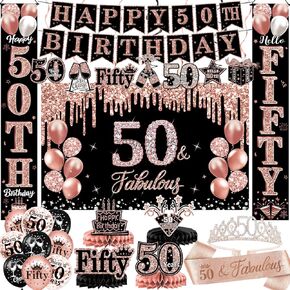 Sweet 16 Party Decorations - 59pcs عيد ميلاد السادس عشر خلفية ، لافتة ، قرص قرص العسل ، دوامات معلقة ، بالون رقائق ولاتكس ، أغطية الكعك والكب كيك ، وشاح ، بوم بومس in Kuwait