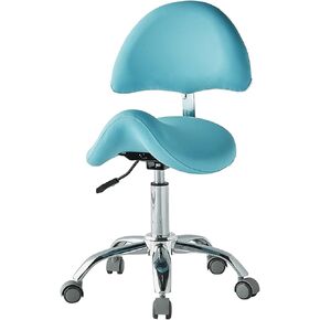 كرسي سرج مريح مع دعم للظهر، دوار بارتفاع قابل للتعديل لأخصائيي صحة الأسنان، والمهنيين الطبيين، واستخدام المطبخ والمتاجر - الحمولة القصوى 264 رطلاً (أزرق) in Kuwait