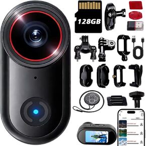 كاميرا الحركة الرياضية بدقة 4K، كاميرا الجسم الصغيرة مع تسجيل الصوت والفيديو، كاميرا الجسم القابلة للارتداء، مشبك خلفي مغناطيسي للكاميرا بحجم الإبهام، كاميرا فيديو لركوب الدراجات، والسفر، والحيوانات الأليفة، ومدونات الفيديو (128 جيجابايت) in Kuwait