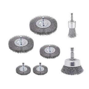 7 Pack Carbon Steel Wire Wheel and Pen Brush Set Wire Brush for Drill Pen Brush Set with 1/4-Inch Hex Shank for Cleaning Rust Corrosion & Scrub Surfaces in Kuwait