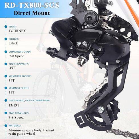 RD-TX800 8 Speed Rear Derailleur, Direct Mount for Hybrid, Commuter, Mountain, Road & Snowmobile Trail Bikes, Universal Replacement with High Compatibility in Saudi Arabia