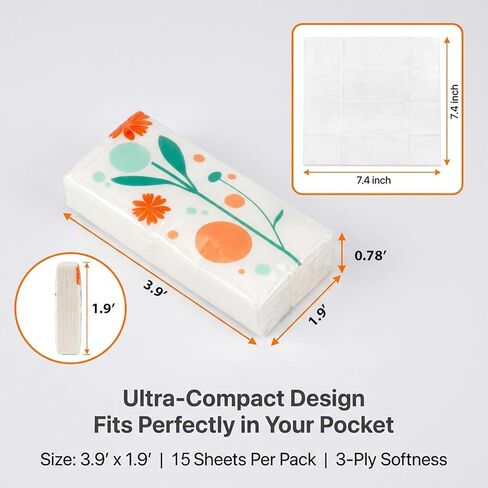 مناديل السفر - مناديل الجيب 15 قطعة من الورق السائب بحجم السفر 10 عدد 3 طبقات جيب للوجه، الزفاف، هدايا الحفلات، المرحاض، الحفلات، المناديل المبللة، السيارة، حقائب اليد in Kuwait