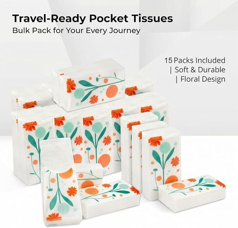 مناديل السفر - مناديل الجيب 15 قطعة من الورق السائب بحجم السفر 10 عدد 3 طبقات جيب للوجه، الزفاف، هدايا الحفلات، المرحاض، الحفلات، المناديل المبللة، السيارة، حقائب اليد in Kuwait
