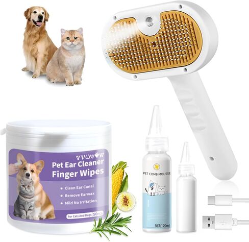 Pet Steam Brush for Dog & Cat – 3-in-1 Spray Hair Removal Comb for Shedding & Grooming, Softens Fur & Reduces Static – Water Brush for Long & Short Coats, Bath-Hating Pets in Kuwait