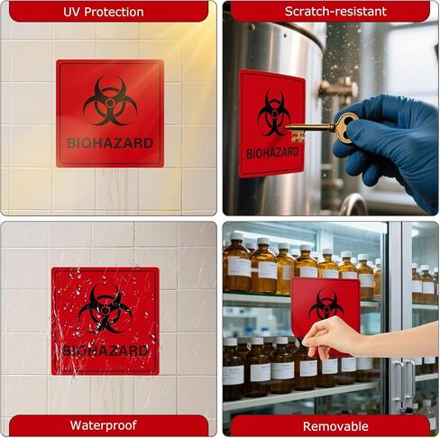 20 عبوة من ملصقات التحذير من المخاطر البيولوجية، مقاس 15.24 سم × 15.24 سم، كبيرة باللون الأحمر ذاتية اللصق، علامة خطر حيوي مقاومة للماء ومقاومة للتمزق، علامات أمان للمختبرات وحاويات النفايات الطبية الخطرة، تحذير للمنشأة in Kuwait