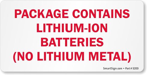 SmartSign 'Package Contains Lithium-Ion Batteries No Lithium Metal' Shipping Labels - 250/Roll, 2" x 4", Semi-Gloss Paper Stickers, DOT-Compliant Warning Labels for Transportation, Red/White in Saudi Arabia