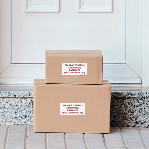 SmartSign 'Package Contains Lithium-Ion Batteries No Lithium Metal' Shipping Labels - 250/Roll, 2" x 4", Semi-Gloss Paper Stickers, DOT-Compliant Warning Labels for Transportation, Red/White in Saudi Arabia