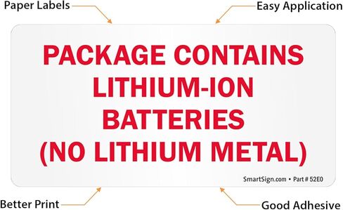 SmartSign 'Package Contains Lithium-Ion Batteries No Lithium Metal' Shipping Labels - 250/Roll, 2" x 4", Semi-Gloss Paper Stickers, DOT-Compliant Warning Labels for Transportation, Red/White in Saudi Arabia