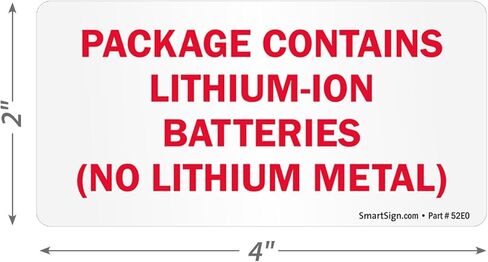SmartSign 'Package Contains Lithium-Ion Batteries No Lithium Metal' Shipping Labels - 250/Roll, 2" x 4", Semi-Gloss Paper Stickers, DOT-Compliant Warning Labels for Transportation, Red/White in Saudi Arabia