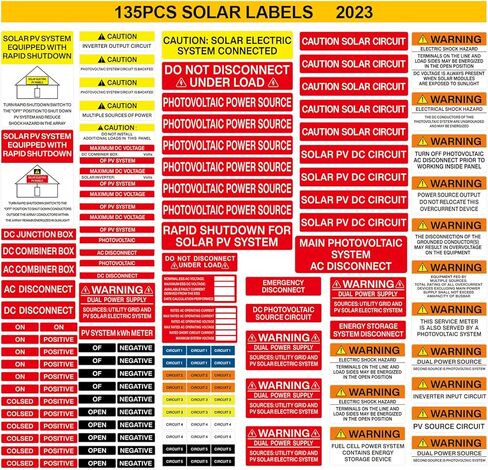 135 Pack PV Solar System Install Label Kit, Joyfulmap Photovoltaic Safety Labels,Photovoltaic Power Source Labels, Solar PV Safety Warning Pack,2023 in Kuwait