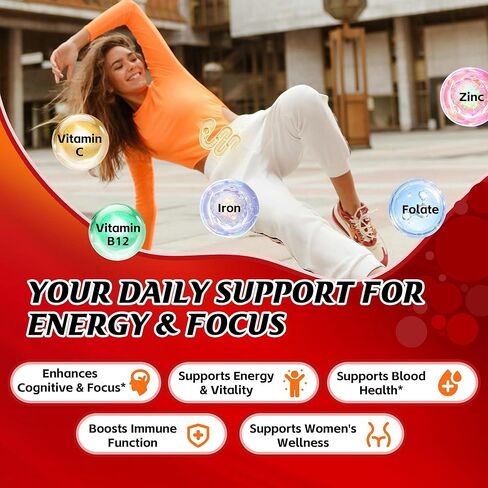 Iron Gummies for Teen Girls, Gentle Iron Bisglycinate with Vitamin C, Iron Supplement Plus Folate, Energy & Anemia Support, Chewable, Sugar Free, 60 Gummies in Saudi Arabia
