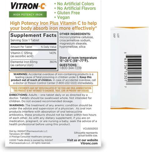 مكمل حديد عالي الفعالية من فيترون-سي مع فيتامين ج، عبوة من 3 (إجمالي 180 قطعة) in Kuwait