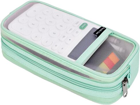Grid Mesh Pencil Case, Large Compartment Pen Pouch with Zipper, Clear Portable Multifunction Pen Bag for School, Office, Girls Boys Teen, Transparent Makeup Travel Organizer in Kuwait