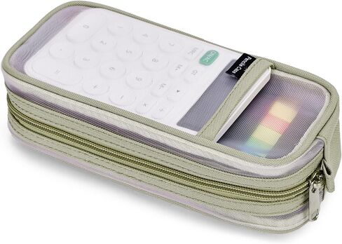 Grid Mesh Pencil Case, Large Compartment Pen Pouch with Zipper, Clear Portable Multifunction Pen Bag for School, Office, Girls Boys Teen, Transparent Makeup Travel Organizer in Kuwait