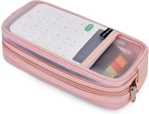 Grid Mesh Pencil Case, Large Compartment Pen Pouch with Zipper, Clear Portable Multifunction Pen Bag for School, Office, Girls Boys Teen, Transparent Makeup Travel Organizer in Kuwait
