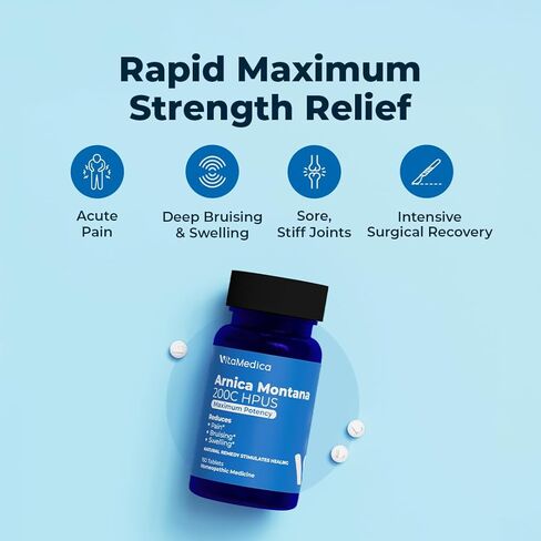 VitaMedica Arnica Montana 200C Rapid Dissolve Tablets for Natural Pain, Bruising, and Swelling Support - High Potency Homeopathic Medicine for Injury and Surgery Recovery - 150 Ct - 50 Servings in Kuwait