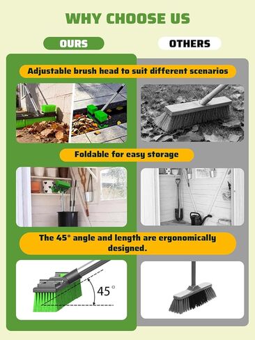 18"/45cm Large Wide Adjustable Heavy Duty Outdoor Push Broom Stiff Brush Head with 4 Section Threaded Handle 60"/152cm for Warehouse Driveway Garage Patio Sidewalk Floor Dirt Workshop Deck Cleaning in Saudi Arabia