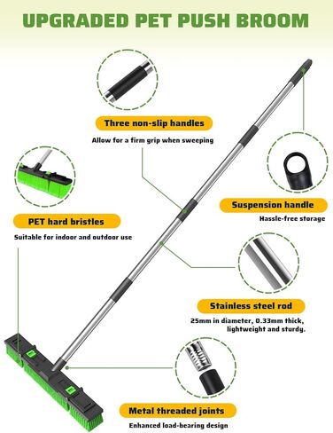 18"/45cm Large Wide Adjustable Heavy Duty Outdoor Push Broom Stiff Brush Head with 4 Section Threaded Handle 60"/152cm for Warehouse Driveway Garage Patio Sidewalk Floor Dirt Workshop Deck Cleaning in Saudi Arabia