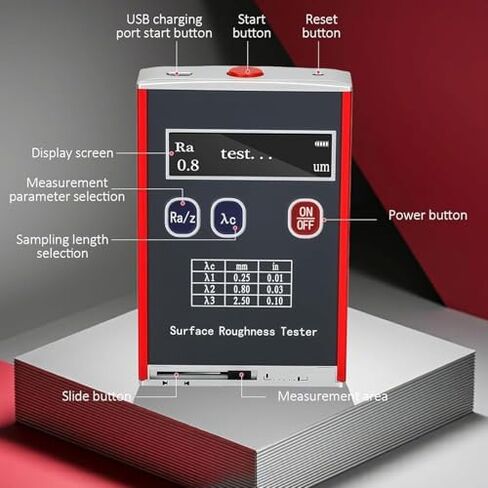 جهاز اختبار خشونة السطح المحمول، جهاز قياس تشطيب السطح بشاشة LED، Ra/Rq 0.05~15.0μm، Rz/Rt 0.1~50.0μm، مع كتلة معايرة قياسية in Saudi Arabia