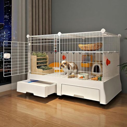 Oneluck 37 Inch Bunny Cage Indoor Large Rabbit Hutch with Pull Out Tray Rabbit, Guinea Pig, Chinchillas, and Small Animal Cages in Kuwait