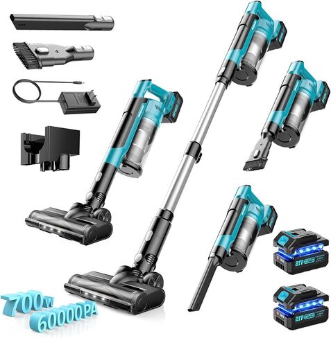 8000mAh Cordless Vacuum Cleaner, 700W 60Kpa Brushless Vacuum Cleaners for Home, 6 in 1 Cordless Stick Vacuum Clearner, Stick Vacuum with Led Display for Hard Floors/Carpet/Pet Hair/Dorm in Saudi Arabia