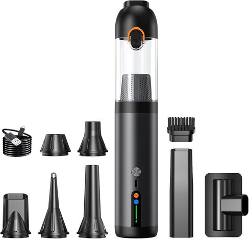 مكنسة سيارة محمولة لاسلكية، 18000 باسكال 4 في 1 مكنسة كهربائية محمولة ومنفضة هواء 2 وضعية شفط نفخ وتضخيم الطاقة، مكنسة كهربائية بدون فرشاة مع فوهات متعددة للسيارة ولوحات المفاتيح والمكتب والحيوانات الأليفة in Kuwait