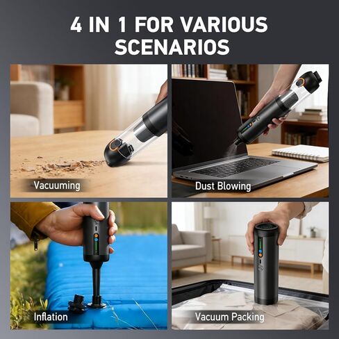 مكنسة سيارة محمولة لاسلكية، 18000 باسكال 4 في 1 مكنسة كهربائية محمولة ومنفضة هواء 2 وضعية شفط نفخ وتضخيم الطاقة، مكنسة كهربائية بدون فرشاة مع فوهات متعددة للسيارة ولوحات المفاتيح والمكتب والحيوانات الأليفة in Kuwait