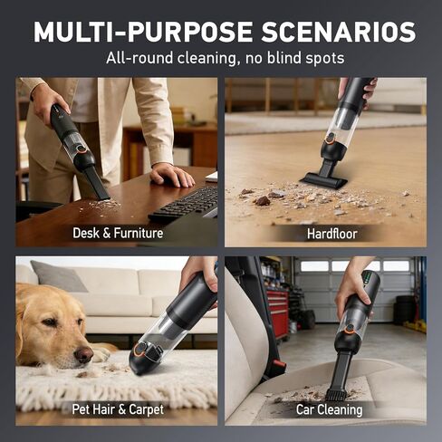 مكنسة سيارة محمولة لاسلكية، 18000 باسكال 4 في 1 مكنسة كهربائية محمولة ومنفضة هواء 2 وضعية شفط نفخ وتضخيم الطاقة، مكنسة كهربائية بدون فرشاة مع فوهات متعددة للسيارة ولوحات المفاتيح والمكتب والحيوانات الأليفة in Kuwait
