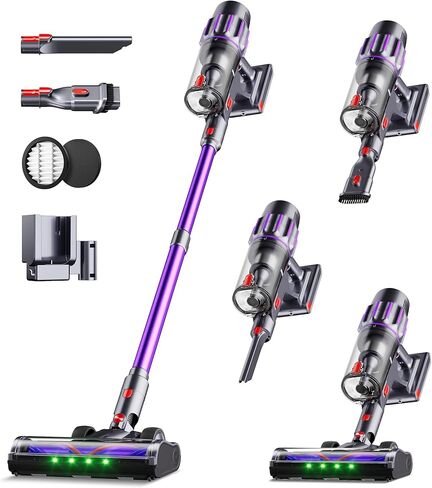 Cordless Vacuum Cleaner,650W 55KPA 90Mins Vacuum Cleaners for Home with Self-Standing,Smart Display,V-Shaped Anti-Tangle Brush,Wall Mount Charging,Cordless Stick Vacuum for Home,Floors,Carpet,Pet Hair in Saudi Arabia