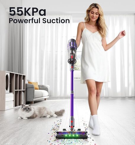 Cordless Vacuum Cleaner,650W 55KPA 90Mins Vacuum Cleaners for Home with Self-Standing,Smart Display,V-Shaped Anti-Tangle Brush,Wall Mount Charging,Cordless Stick Vacuum for Home,Floors,Carpet,Pet Hair in Saudi Arabia