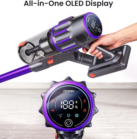 Cordless Vacuum Cleaner,650W 55KPA 90Mins Vacuum Cleaners for Home with Self-Standing,Smart Display,V-Shaped Anti-Tangle Brush,Wall Mount Charging,Cordless Stick Vacuum for Home,Floors,Carpet,Pet Hair in Saudi Arabia