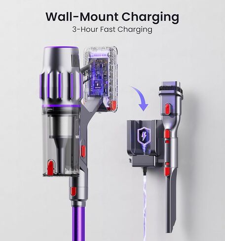 Cordless Vacuum Cleaner,650W 55KPA 90Mins Vacuum Cleaners for Home with Self-Standing,Smart Display,V-Shaped Anti-Tangle Brush,Wall Mount Charging,Cordless Stick Vacuum for Home,Floors,Carpet,Pet Hair in Saudi Arabia