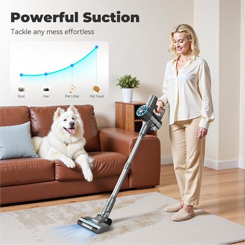 Vazone Cordless Stick Vacuum Cleaner with Self-Standing, 8-in-1 Vacuum Cleaners for Home, Lightweight Powerful Vacuum with LED Screen, Rechargeable Vacuum for Carpet, Pet Hair, Tile, Hardwood Floors in Saudi Arabia