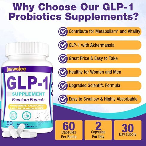 مكملات GLP-1 للنساء والرجال، 14 في 1 GLP1 لمستوى GLPl اليومي*، والتمثيل الغذائي*، والهضم والطاقة، تركيبة متقدمة 5X GLP 1 مع بروبيوتيك أكرمانسيا، 60 كبسولة in Kuwait