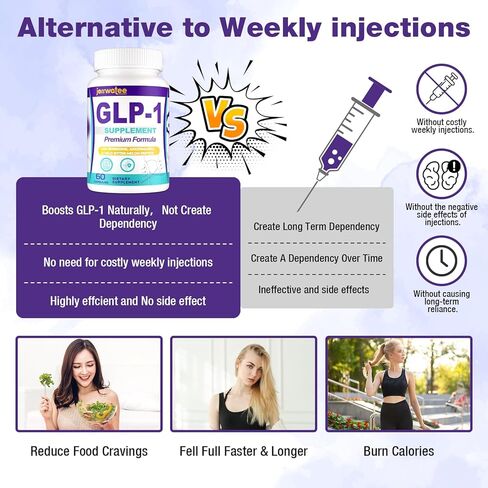 مكملات GLP-1 للنساء والرجال، 14 في 1 GLP1 لمستوى GLPl اليومي*، والتمثيل الغذائي*، والهضم والطاقة، تركيبة متقدمة 5X GLP 1 مع بروبيوتيك أكرمانسيا، 60 كبسولة in Kuwait