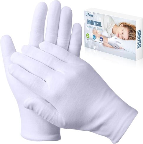 3 Pairs Cotton Gloves for Dry Hands Sleeping, Moisturizing Gloves for Men and Women, Stretchable White Cotton Gloves Eczema for Service Driving Coin Jewelry Handling in Saudi Arabia