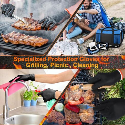 BBQ Gloves 50 Disposable nitrile Gloves with 2 Reusable Cotton Liners Guantes for Cooking Food Prep,Powder Latex Free,Heat Resistant for Grilling, Barbecue, Smoker Guante Heat Froof for Men - XLarge in Kuwait