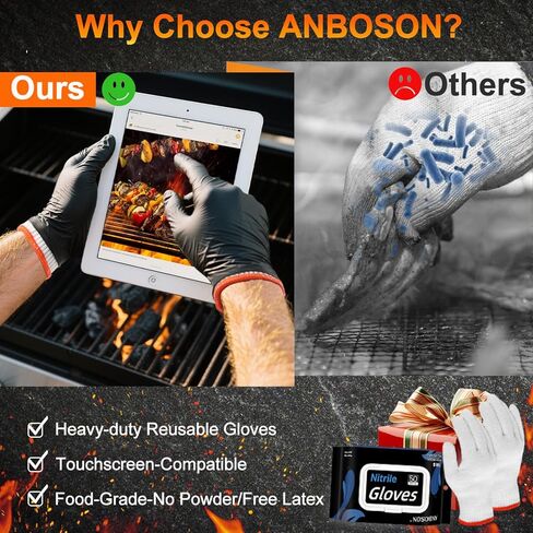 BBQ Gloves 50 Disposable nitrile Gloves with 2 Reusable Cotton Liners Guantes for Cooking Food Prep,Powder Latex Free,Heat Resistant for Grilling, Barbecue, Smoker Guante Heat Froof for Men - XLarge in Kuwait