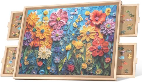 1500 قطعة لوحة ألغاز دوارة مع 6 أدراج ، 34.25 "x25.2" طاولة ألغاز خشبية محمولة مع غطاء غزل سوزان كسول in Kuwait