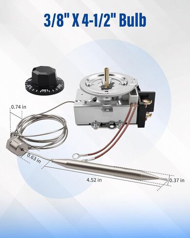 D1/D18 ترموستات مناسب لطاولة البخار وطاولة البوفيه والتحكم في درجة الحرارة 30A RES 125-277VAC، 60-250 درجة فهرنهايت 3/8 بوصة × 4-1/2 بوصة لمبة in Kuwait