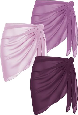 أغطية ملابس السباحة النسائية من Argstar مكونة من 3 قطع من أغطية سارونغ للشاطئ، بدلة استحمام وتنورة قصيرة وملابس سباحة بكيني شفافة لملابس السباحة in Kuwait