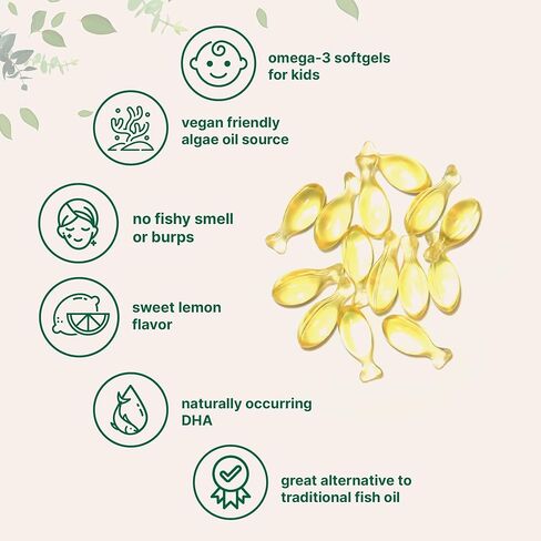 Micro Ingredients Kids Omega-3 Fish Oil, 240 Veggie Softgels | Vegan Omega 3 with 200mg DHA | Lemon Flavored | Fish Oil Alternative from Algae Oil | No Fishy Smell or Aftertaste in Saudi Arabia