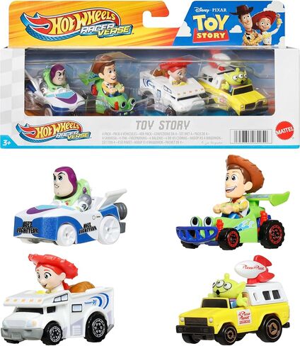 Hot Wheels RacerVerse, Set of 4 Die-Cars 1:64 Scale Toy Cars Optimized for Driving on Tracks with Pop Culture Characters as Drivers in Saudi Arabia