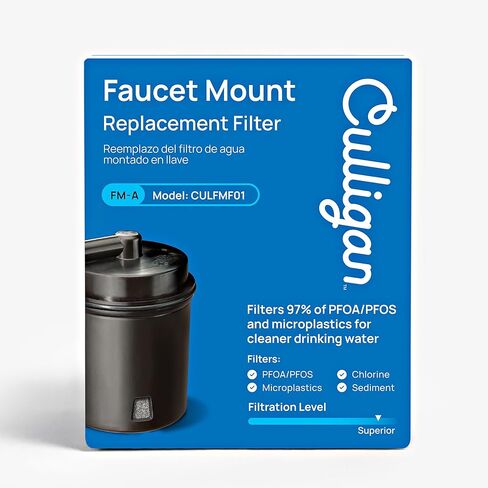 Culligan CULFMF01 Replacement Water Filter for Sink Faucet, Reduces Microplastics & 97% of PFOA/PFOS, Chlorine Odor for Cleaner Drinking Water, Faucet Mount Replacement Filter Lasts up to 400 Gallons in Kuwait