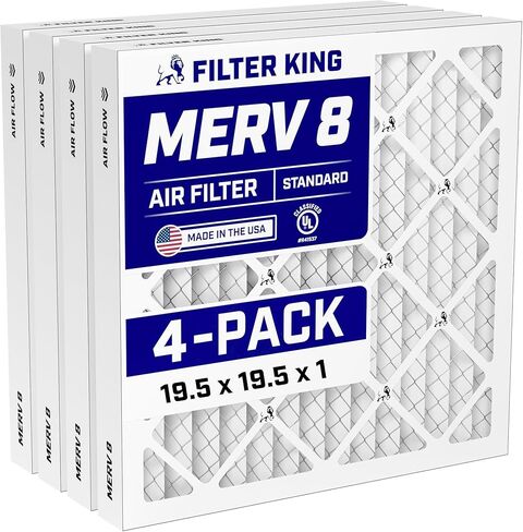 Filter King 19.5x19.5x1 Air Filter (MERV 8) (4-Pack) Dust & Allergy Control AC Furnace Filters, MADE IN USA, HVAC, Pleated, Electrostatic (Actual Size: 19.5 x 19.5 x .75) in Kuwait