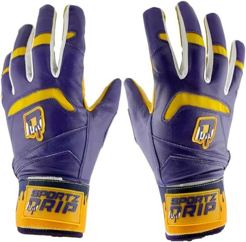 Mamba Batting Gloves, Youth and Adult, Purple and Yellow, Premium Synthetic Leather, Multiple Sizes, Baseball Gloves with Custom Case in Kuwait